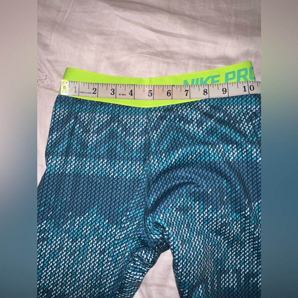 Nike Pro Leggings Blue Teal Neon Green Waistband Size XS - Picture 7 of 12